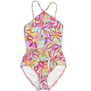 Kate Spade New York Floral Psychedelic High Neck One Piece Swimsuit Pink Medium